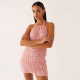 Elegant Lace Mini Dresses - M, Pink image