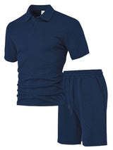 Textured Polo and Shorts Set - S, Dark Blue image