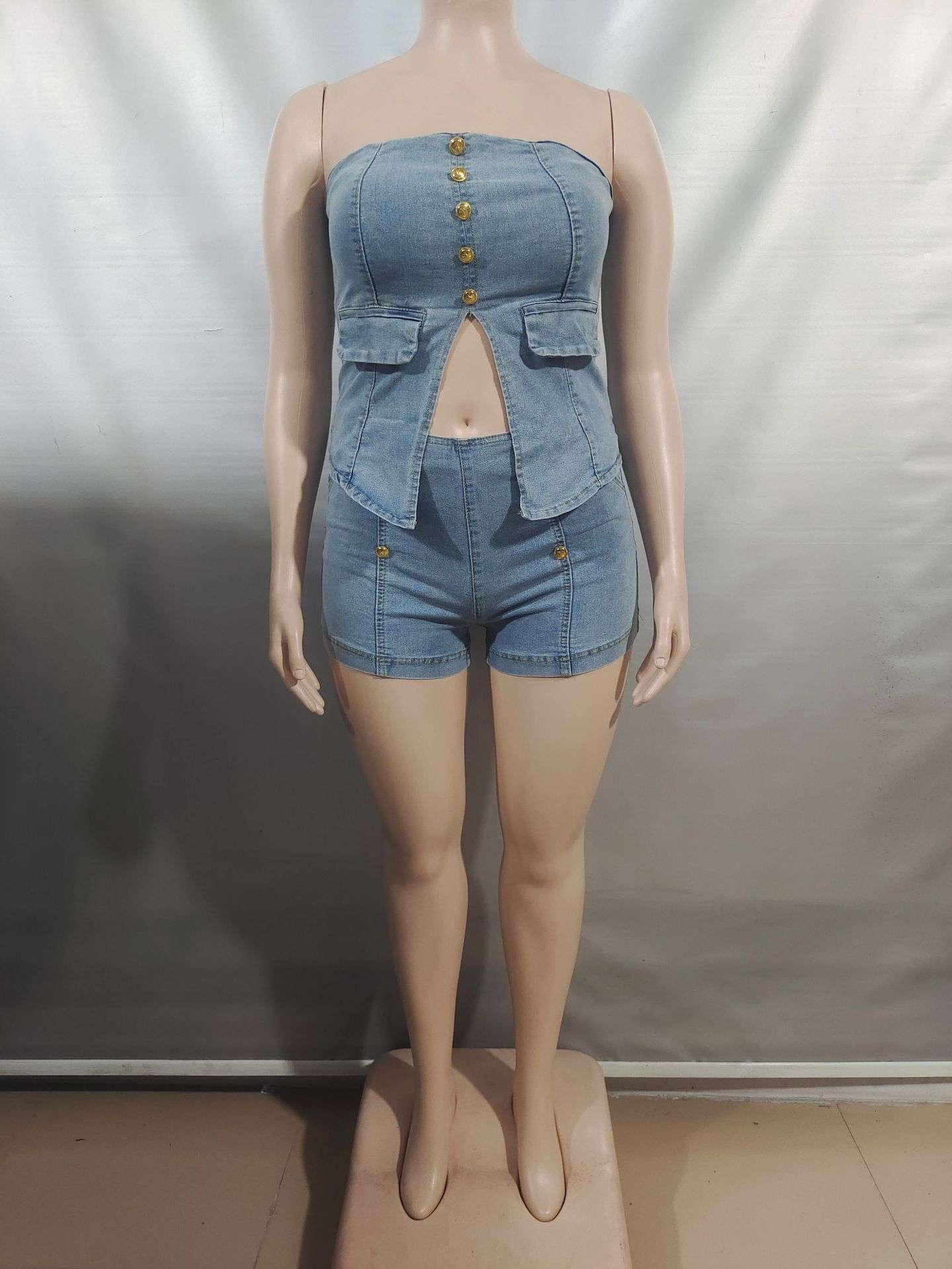 Strapless Peplum Top and Shorts Set image 3