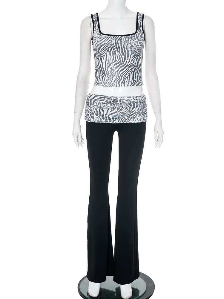 Animal Print Crop Top & High-Waisted Pants Set image 3