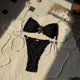Textured Tie-Side Bikini - M, Black image