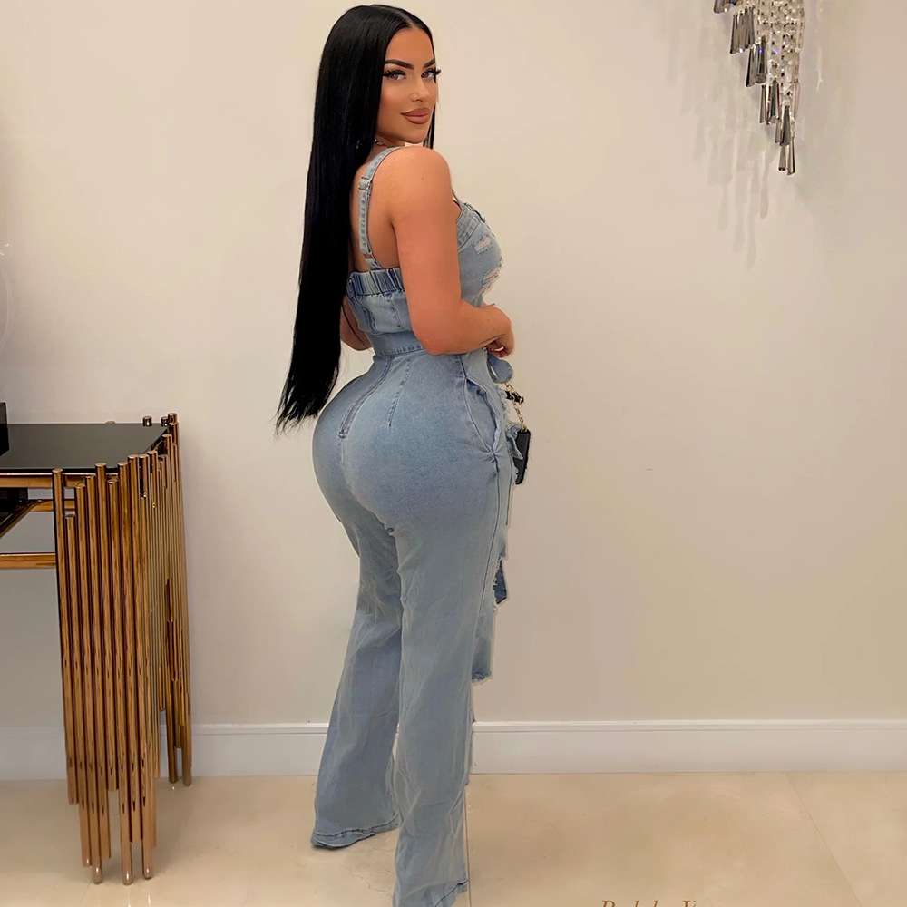 Wrapped Chest Sleeveless Denim Jumpsuit image 1