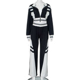 Colorblock Cropped Zipper Coats Pant Sets image 3