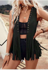 Fringe Casual Vest with Studs - L, Black image
