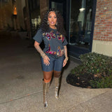 Sequin Lips Graphic T-Shirt & Shorts Set image 1