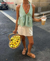Striped Halter Crop Top - S, Green image