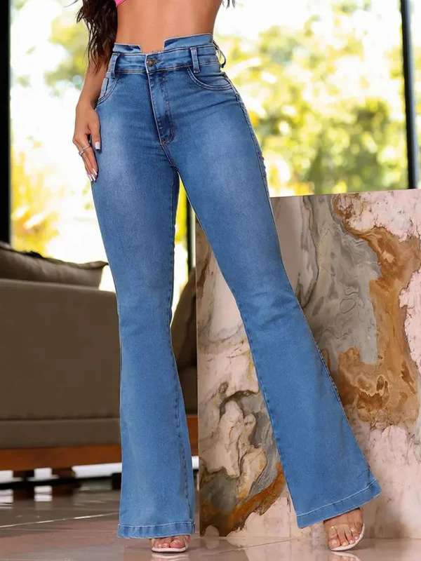 High-Waisted Flared Jeans - L, Blue image
