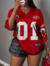 Oversized Varsity Jersey Top - M, Red image