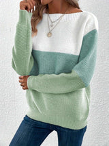 Modern sweater with splicing and a boat neckline - L, Green image