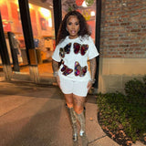 Sequin Lips Graphic T-Shirt & Shorts Set - L, White image