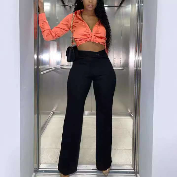 Straight Fit High-Rise Parallel Trousers - M, Black image