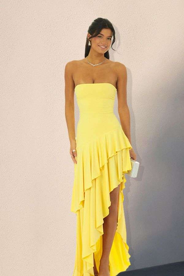 Strapless Asymmetrical Ruffle Dress image 0