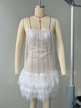 Feather-Trim Beaded Evening Dress image 3