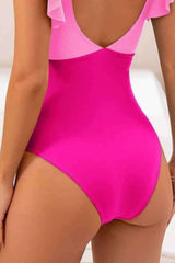 Sexy Ruffle Shoulder Cut-Out One Piece Swimsuit Bikini image 1
