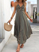 Bohemian Patterned Cut-Out Maxi Dress - S, Army Green image