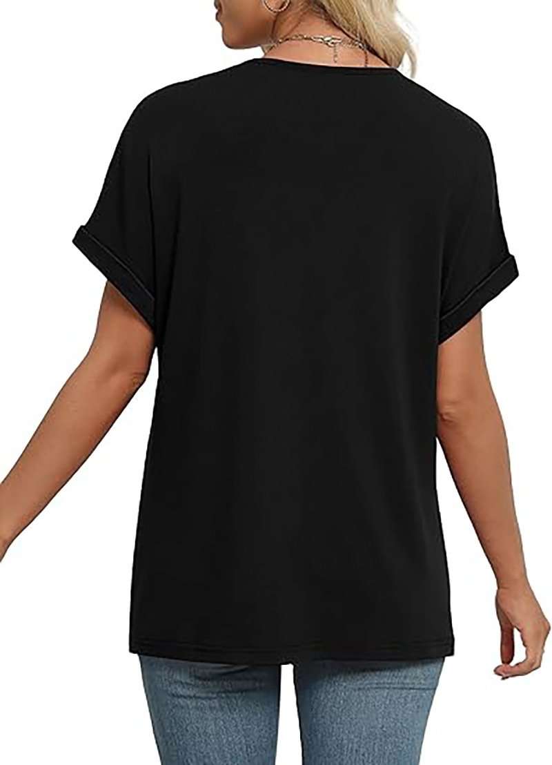 Casual V-Neck Rolled Sleeve Top image 2