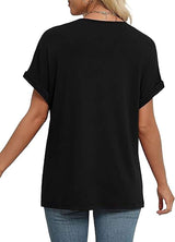 Casual V-Neck Rolled Sleeve Top image 2