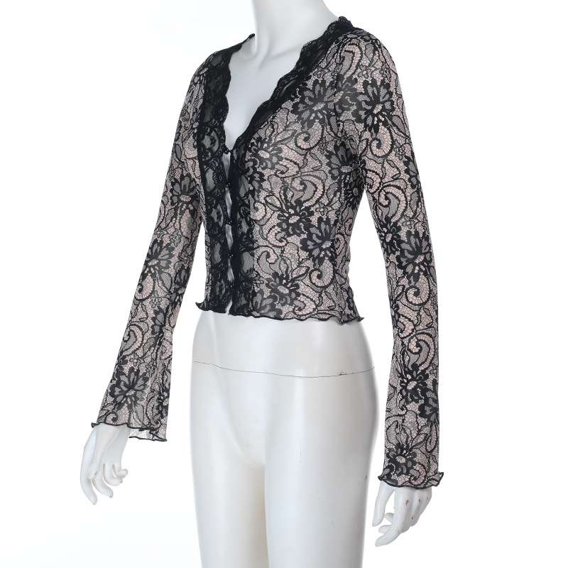 Sheer Lace Button-Up Top image 3