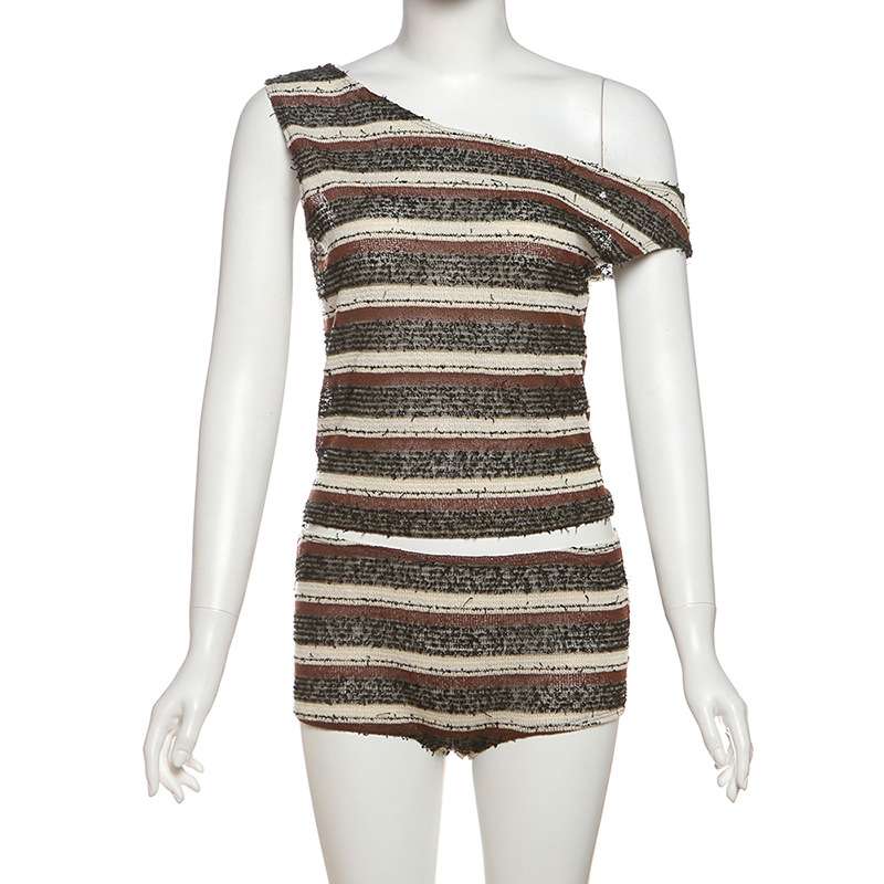 Striped Off-Shoulder  Top and Shorts Set image 4