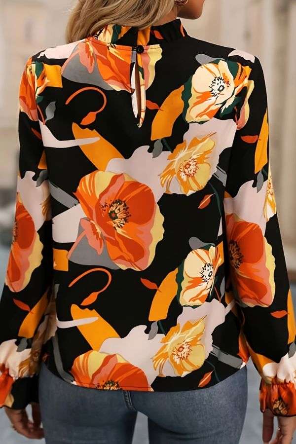 Floral Mock Neck Long Sleeve Blouse image 2