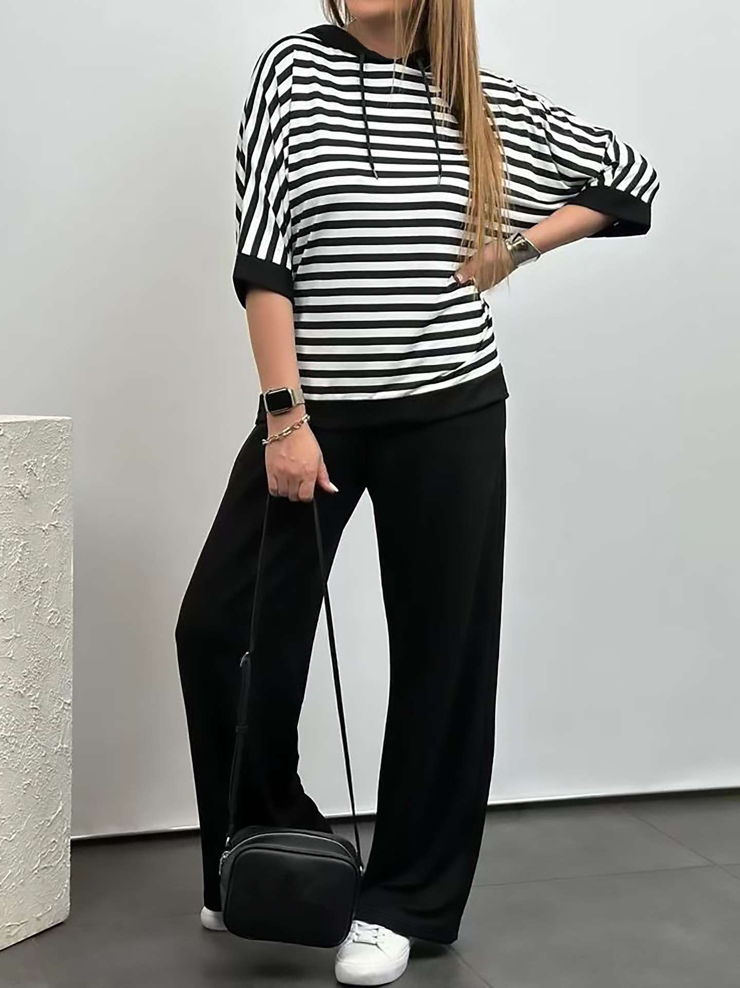 Casual Striped Oversized Top & Wide-Leg Pants image 3