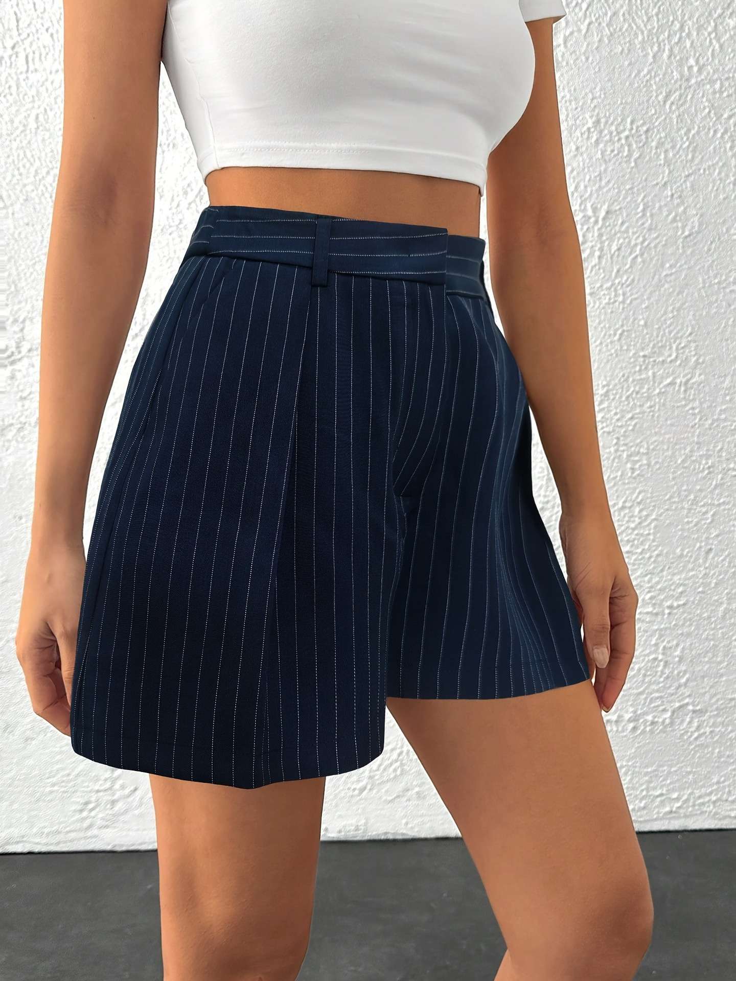 Pinstripe High-Waisted Shorts image 3