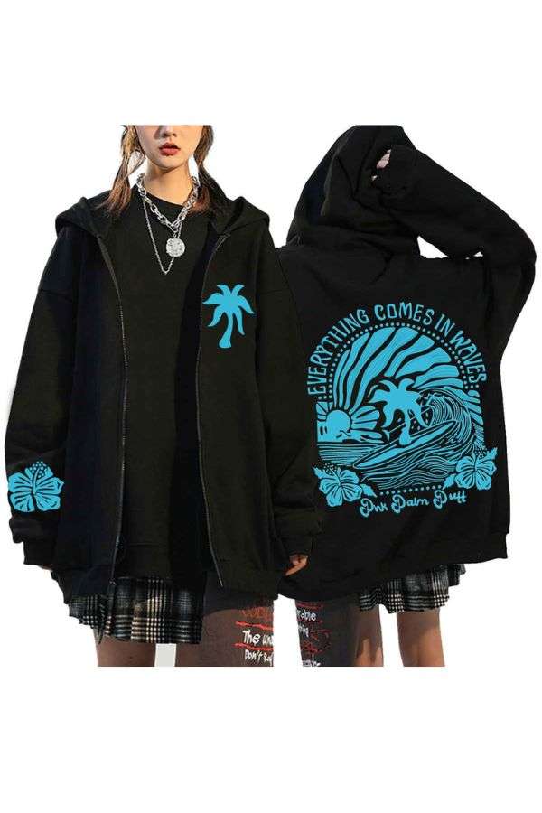 Fashion Street Oversize Hooded Cardigan - L, Multi Blue 1 image