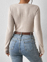V-Neck Ribbed Knit Crop Tee image 4