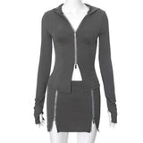 Ribbed Hooded Crop Jacket Skirt Set image 1