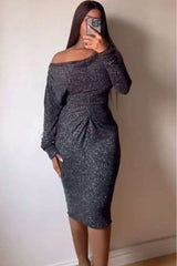 Spring Sexy Long Sleeve Slim Dress - M, Black image