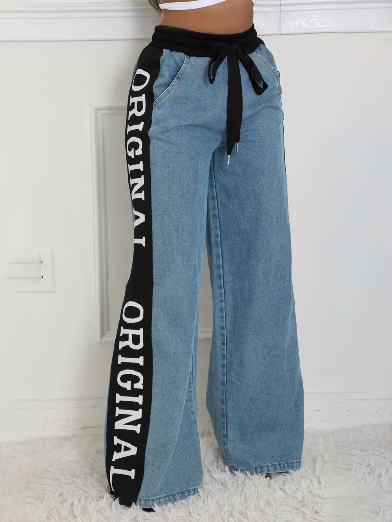 Casual Patchwork Strap Design Straight Pants image 7