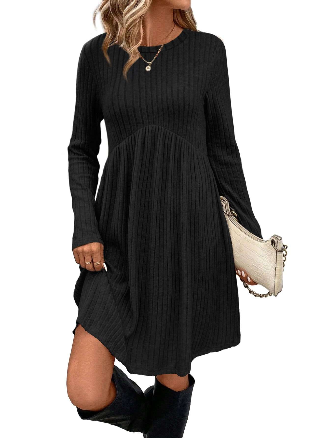 Ribbed Long Sleeve A-Line Dress image 2