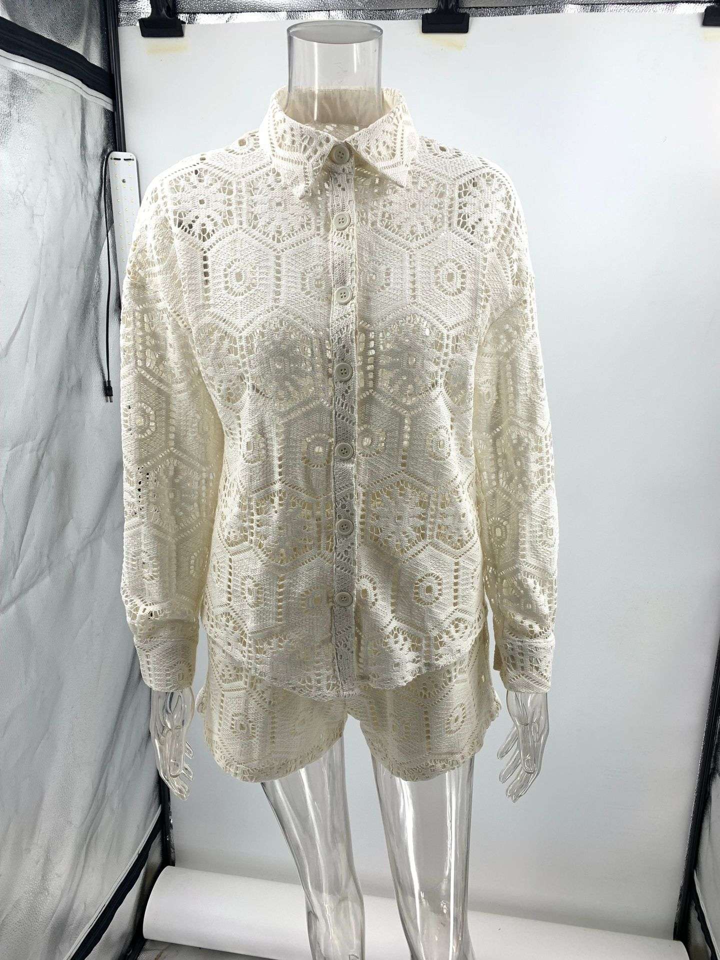 Crochet Button-Up Shorts Set image 3