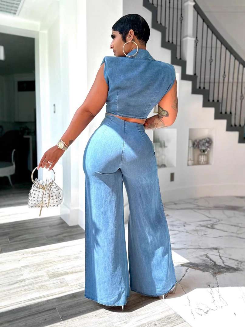 Cropped Top with Wide-Leg Pants Set image 4