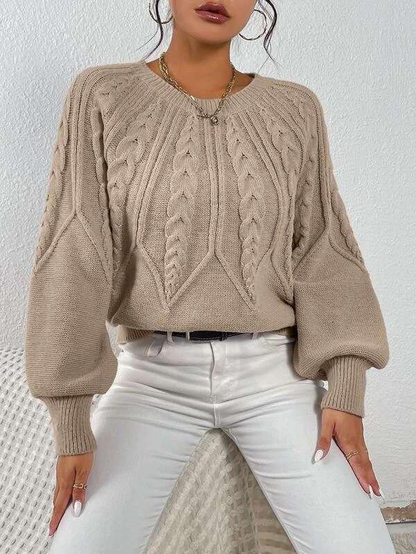 Pullover Sweaters Crewneck Lantern Sleeve Knit Sweater image 0