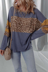 Casual Leopard-Print Colorblock Top image 2