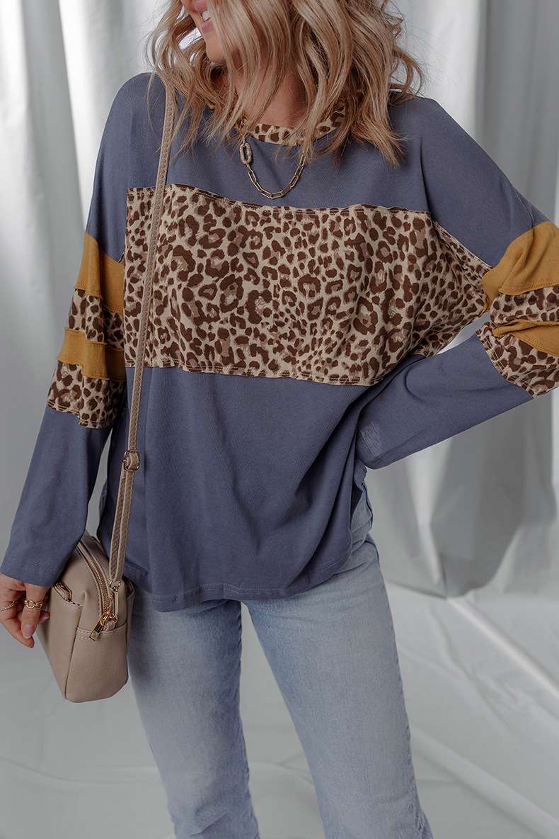 Casual Leopard-Print Colorblock Top image 2