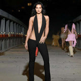 Deep Plunge Halter Jumpsuit - S, Black image