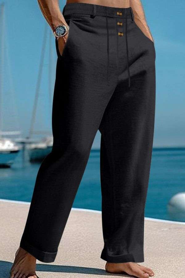 Casual Loose Buttons Trousers - XL, Black image