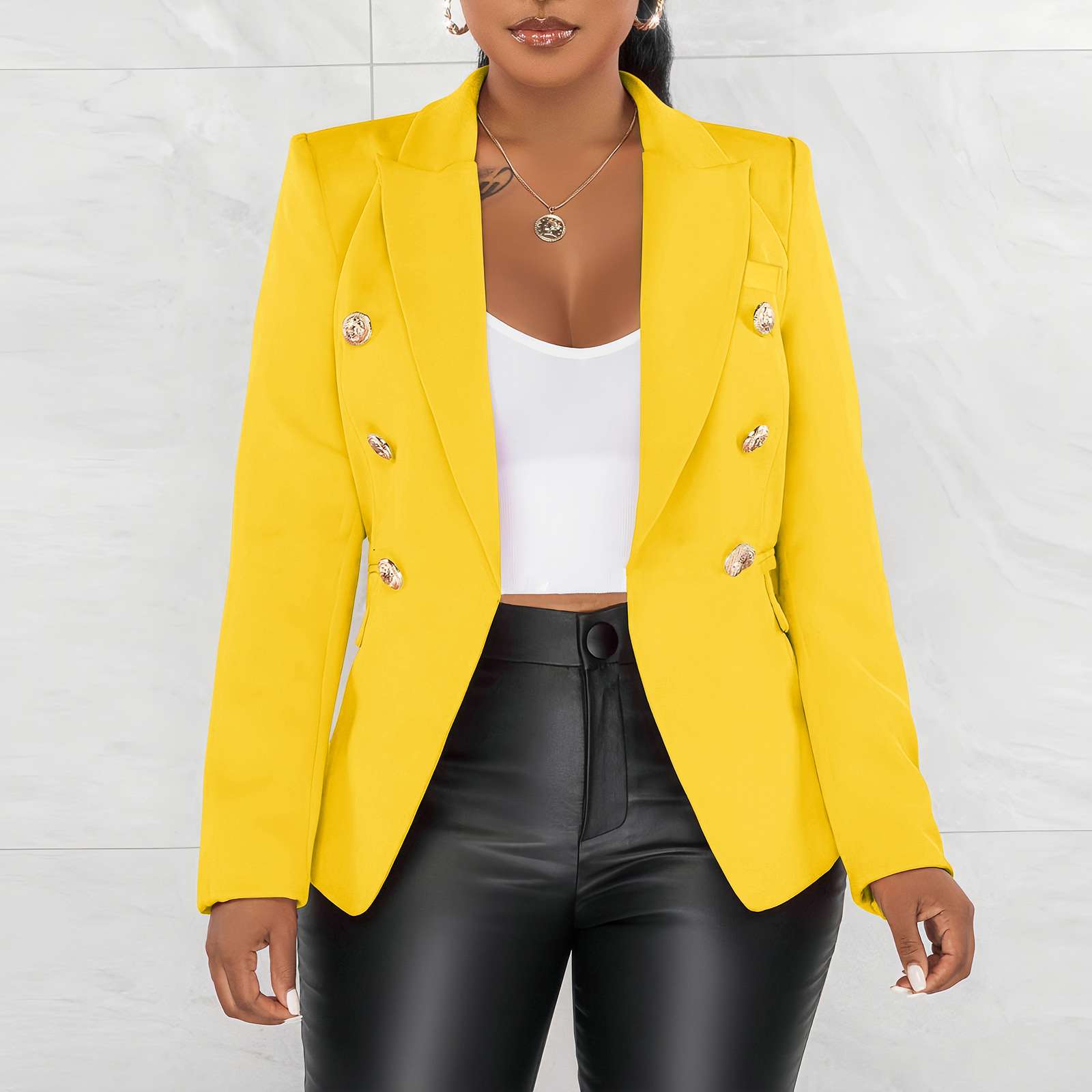 Casual Blazers Long Sleeve  Jacket - S, Yellow image