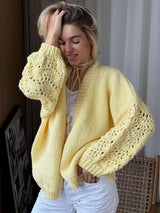 Yellow Crochet Sleeve Knit Cardigan Jacket image 1