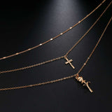 Layered Necklace Set with Cross & Floral Pendant image 4