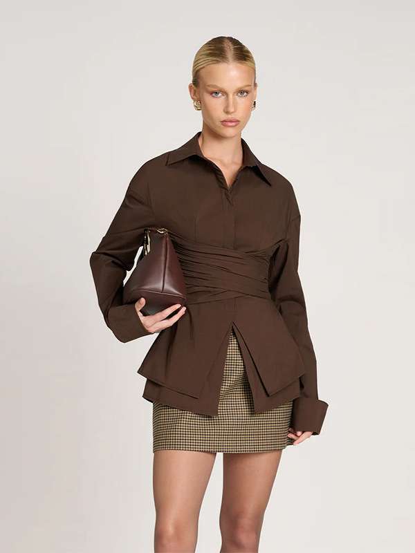 Button-Up Blouse with Peplum Detail image 1