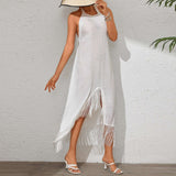 Elegant Fringe Maxi Dress - L, White image