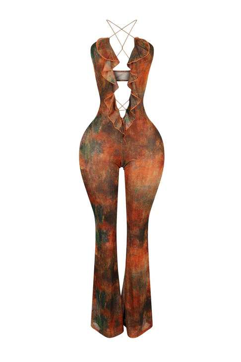 Marble-Print Halter-Style Jumpsuit image 4