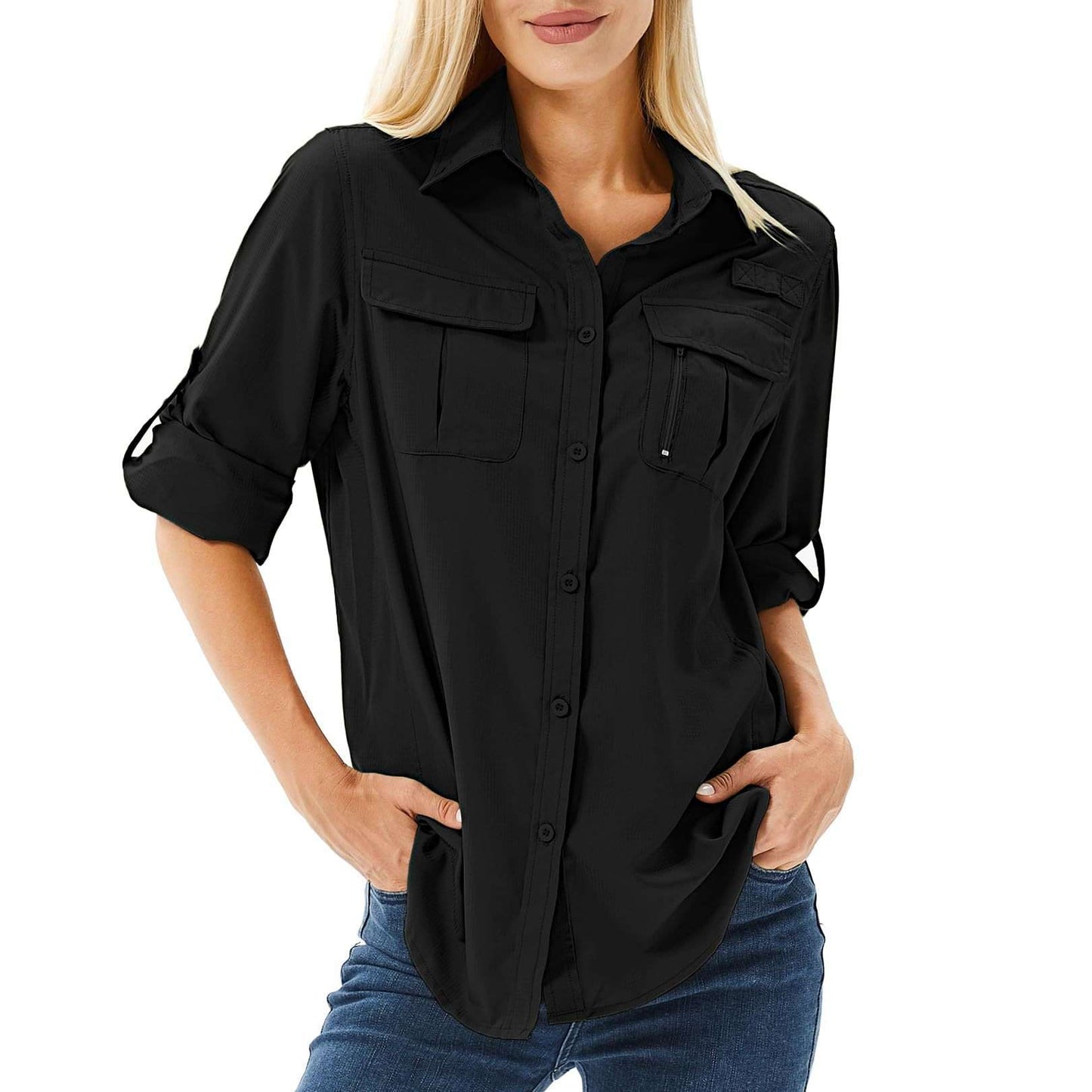 Utility Shirt with Roll-Up Sleeves - L, Black image