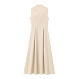 Sleeveless Zip-Front Midi Dress - S, Cream Beige image
