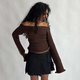 Knit Long-Sleeve Crop Top - L, Brown image