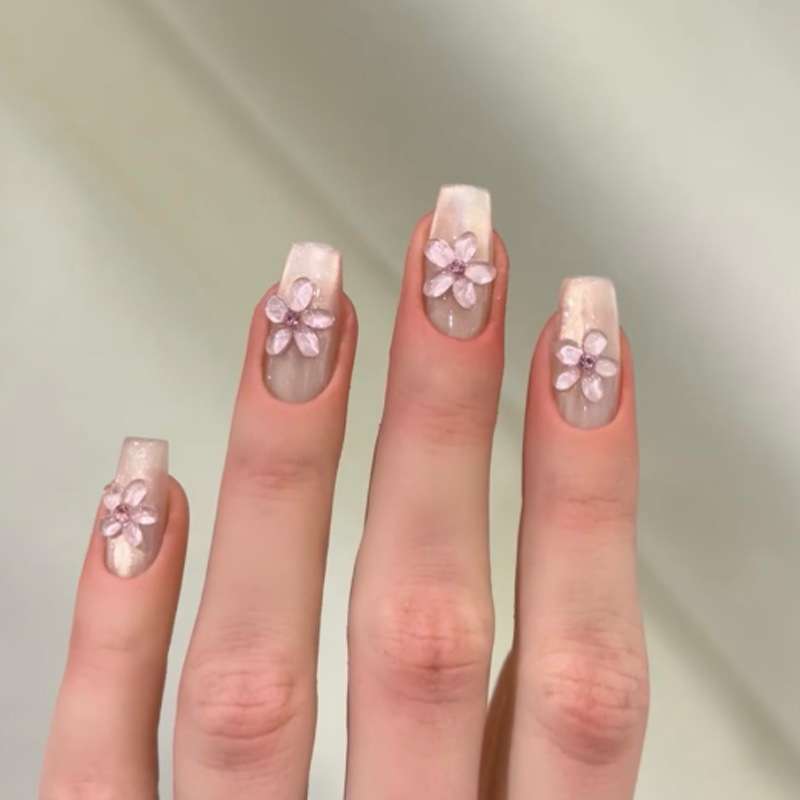 Floral Nail Art with 3D Flower - One size, Pink image