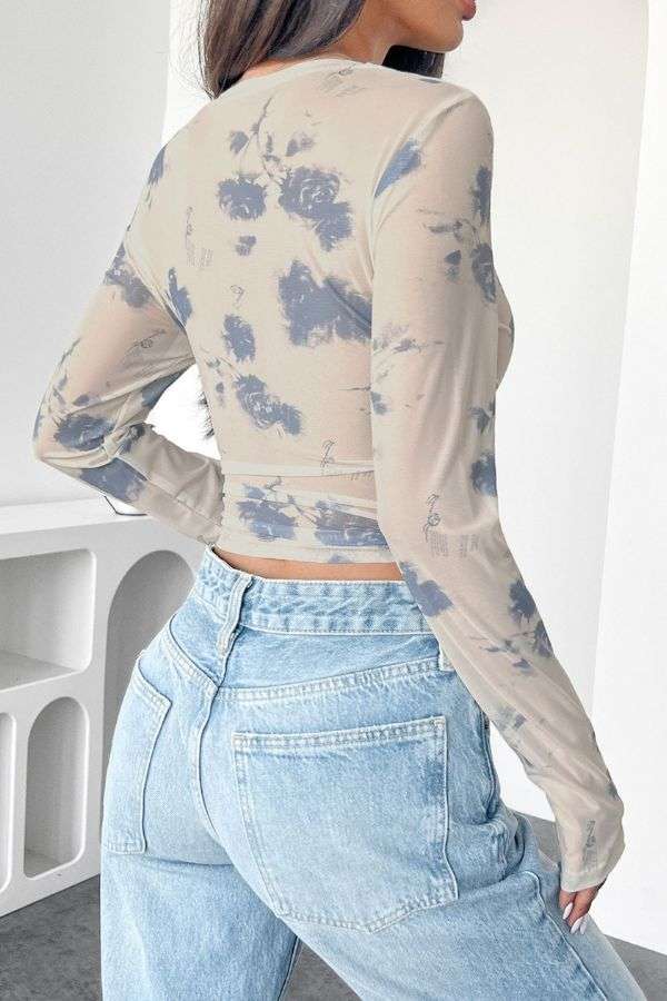 Floral Mesh Long Sleeve Sheer Top image 3